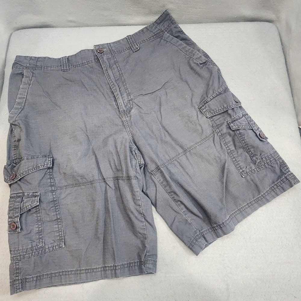 London Fog Cargo Shorts Charcoal Grey Ripstop‎ Cotton Mens 36